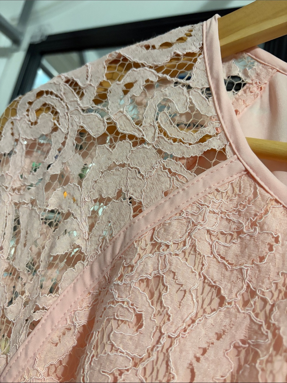 Eva Mendes New York & Company Blush Pink Lace Midi Dress with Belt - Picture 5 of 7